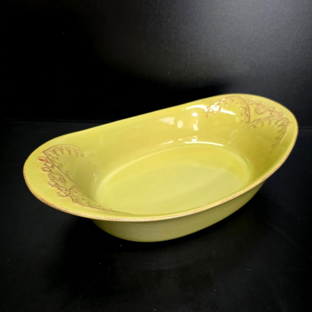 Costa Nova Casafina Serving Bowl 12 Yellow Oval Ceramic Portugal Embossed Scroll